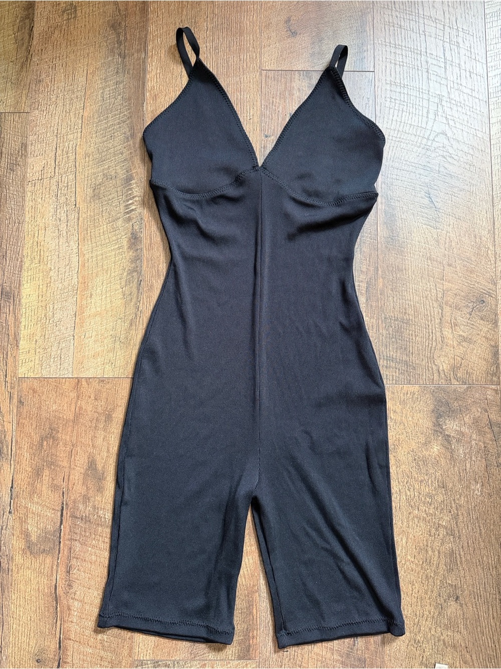 GRLFRND Black Ribbed Romper with Adjustable Straps